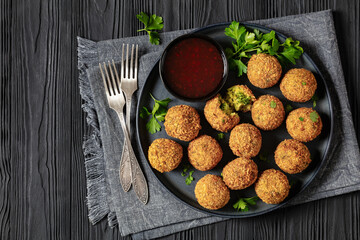 fried broccoli cheese balls with sweet chili sauce