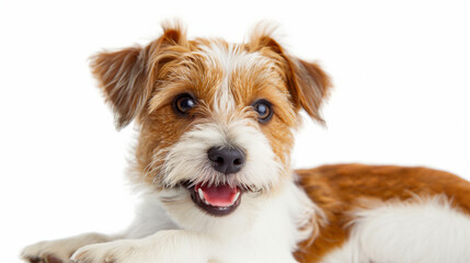 cute puppy little maltipoo dog running and playing isolated on white background. A vivacious Maltipoo puppy gambolling and frolicking unaccompanied against a white background. A vivacious Maltipoo. 