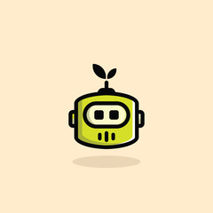 Green Robot Cute Agriculture Vector Cartoon 