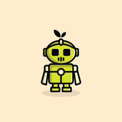 Green Robot Cute Agriculture Vector Cartoon 