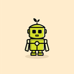 Green Robot Cute Agriculture Vector Cartoon 