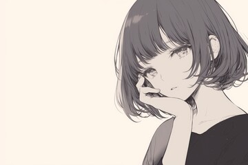 Anime Girl with Short Hair Posing Thoughtfully