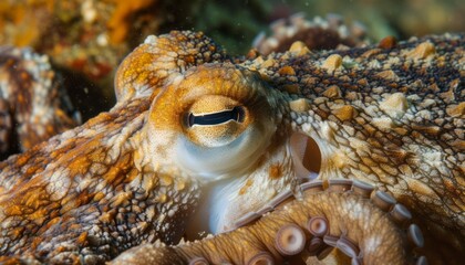 Naklejka premium Intimate Portrait: The Common Octopus Up Close