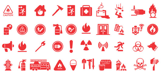 Set of fire fighter stuff icon