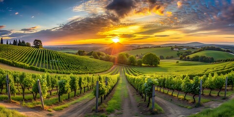 Naklejka premium vineyard at sunset