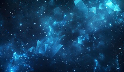 Abstract polygonal background with blue glowing lights and a starry sky, a futuristic digital wallpaper design
