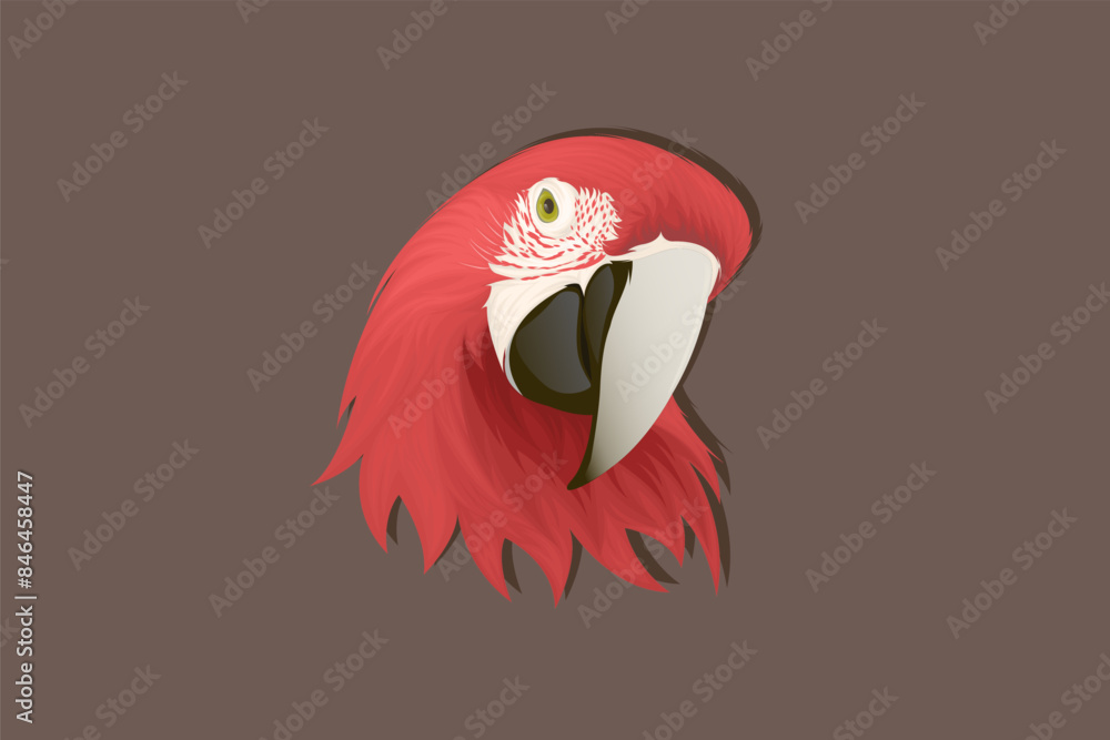 Wall mural Red and white parrot on a brown surface