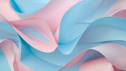abstract 3d render of curved paper in light blue and pastel pink, smooth gradient, high resolution