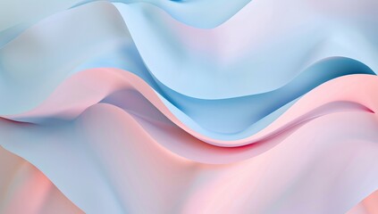 Fototapeta premium abstract 3d render of curved paper in light blue and pastel pink, smooth gradient, high resolution