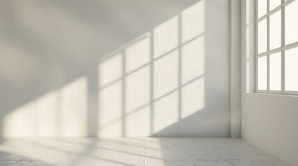 Fototapeta premium 3D rendering of window shadow on a white wall background with a floor.