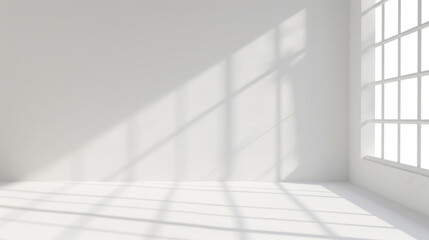 3D rendering of window shadow on a white wall background with a floor.