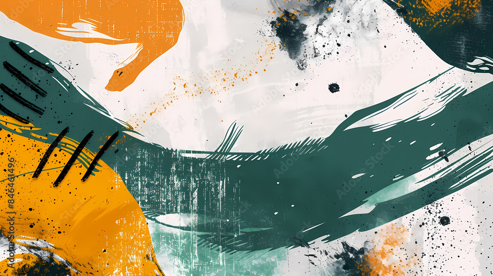 Poster green, grey and orange abstract background 80s fluid drop intro animation video.