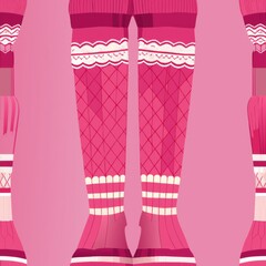 Seamless pattern of knitted leg warmers with ribbed cuffs and lace details, Generative AI