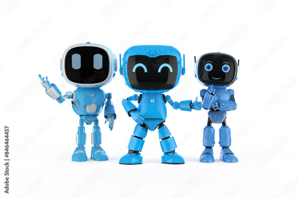 Poster group of cute and small artificial intelligence personal assistant robots
