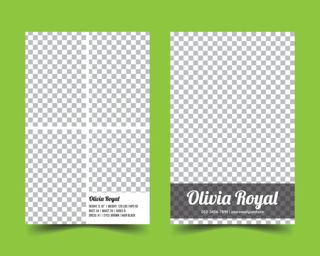 Vector modeling comp card. Its size is 5.5/8.5. It is a modern, sleek, and elegant design