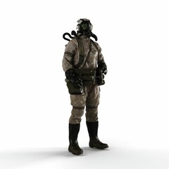 Fototapeta premium Man in gas mask with gun on white background