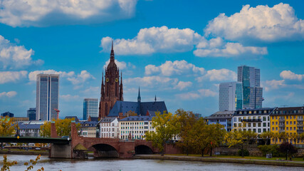 Naklejka premium Landscape view from the Frankfurt Cathedral in Frankfurt am Main old town and modern skyline