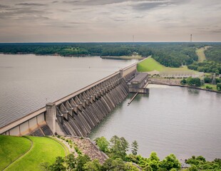 Aerial view of Clarks Hill Highway Dam on the Georgia-South Carolina border.
