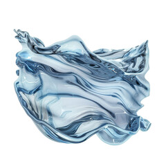 Abstract fluid sculpture with a translucent, swirling design in blue hues, perfect for modern art...