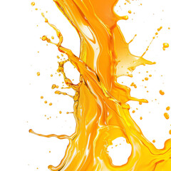 Dynamic splash of orange liquid isolated on white background, capturing motion and vibrant color in fluid dynamics artistry.