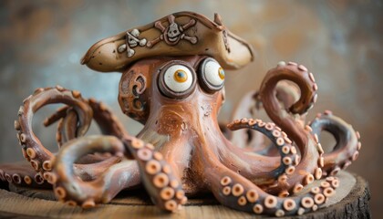 Fototapeta premium Piratey-Octo: A Playful Clay Creation of a Cute and Colorful Character from the Deep Blue Sea