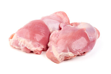 Uncooked Raw Turkey Breasts fillet steaks, isolated on a white background