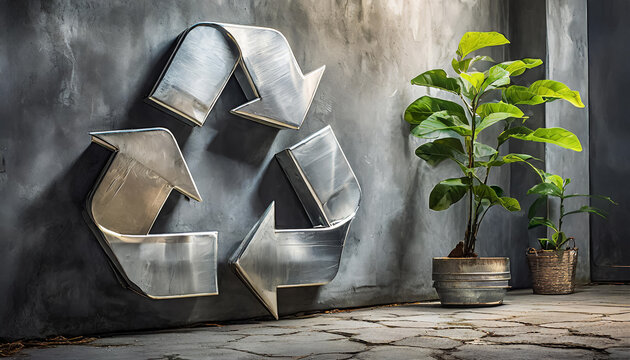 Metal recycling - recycle sign made from tin-plate or aluminium
