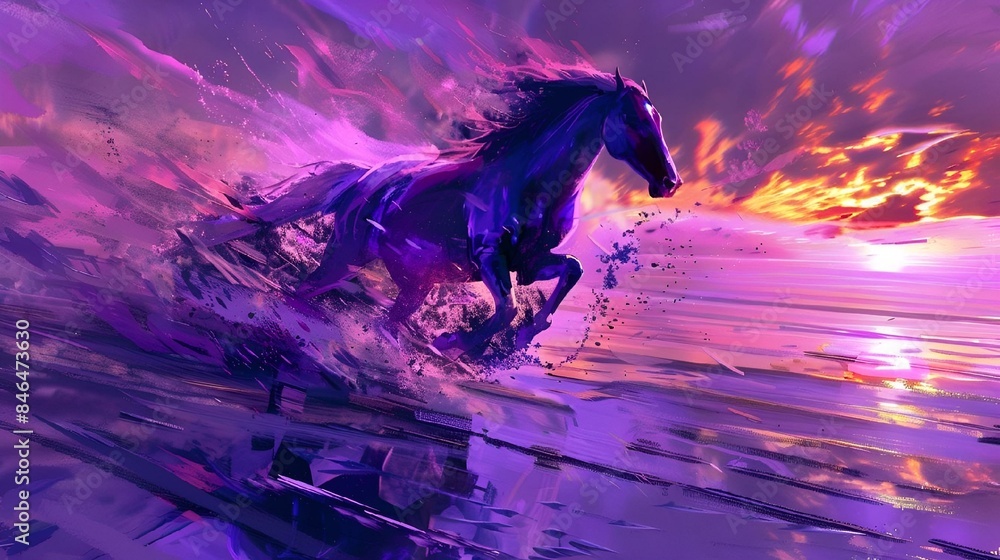 Wall mural an artistic horse running on water by sunset digital painting, 3d digital art, digital