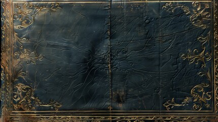 Classic book cover background with embossed textures and faded gold lettering.