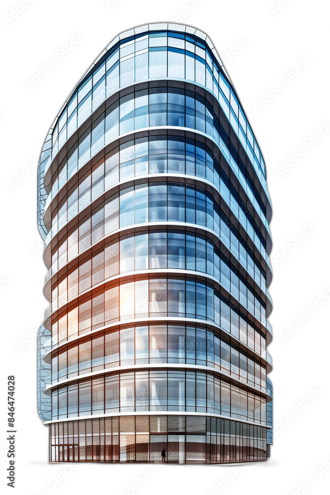 Poster isolated 3d rendering of a real-world skyscraper building against a white background.