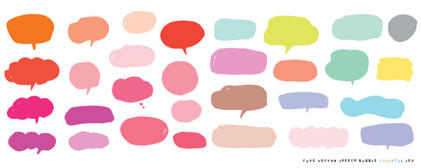Cute vector speech bubble colorful set,Hand drawn set of speech bubbles with handwritten for book ,card, business, poster design. Vector illustration design for fashion fabrics, textile graphics