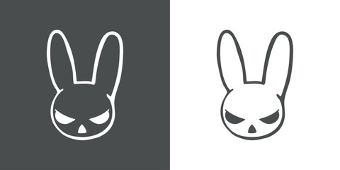 Logo con emoticono de conejo para invitaciones y tarjetas de Halloween o Pascua. Cara de conejo con expresión enojada como personaje emoji	