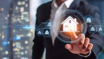 House icon on the hand, mortgage loan home and insurance real property mortgage concept.