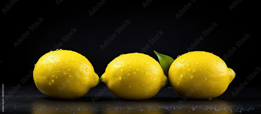 Poster there are three lemons placed on a dark background with copy space available on the left side for ad