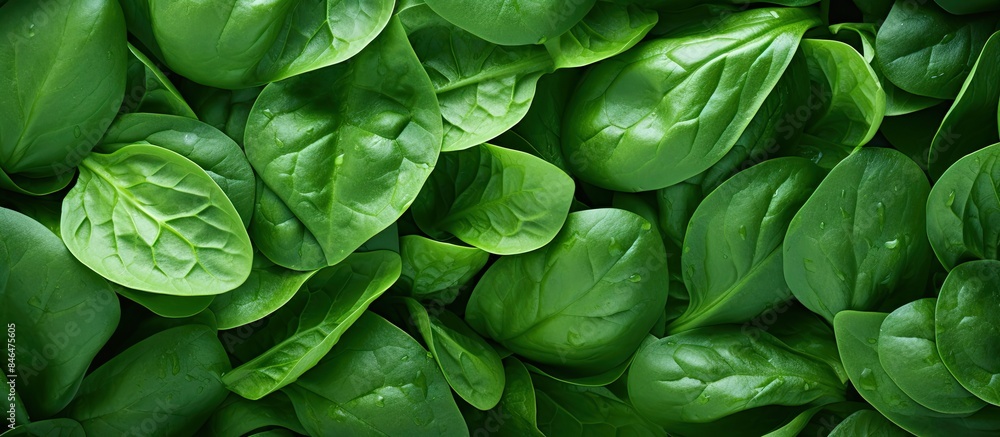 Aufkleber Freshly cut spinach forms an abstract background providing a vibrant and visually appealing copy space image