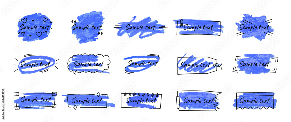 Poster set of frames for text in hand drawn style. oil pastel effect. vector text boxes of various shapes i