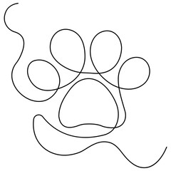 Dog paw  single line art, continuous one line drawing of  Isolated outline vector art
