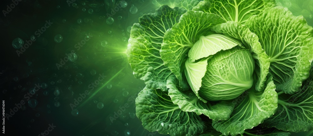 Aufkleber Top view of a fresh green cabbage menu concept with a background providing ample copy space for images