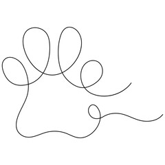 Dog paw  single line art, continuous one line drawing of  Isolated outline vector art
