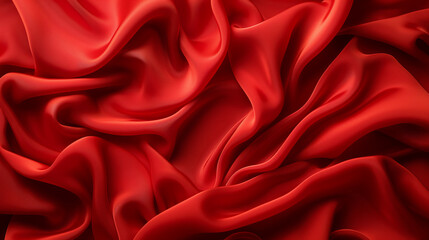 Fototapeta premium Luxurious red silk fabric with smooth folds and rich texture, textile elegance concept. Background with copy space