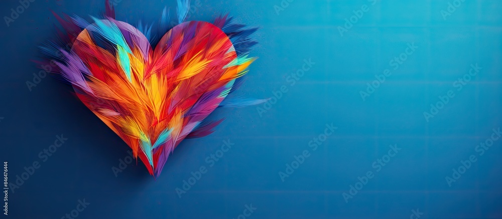 Leinwandbilder close up of a multicolored heart on a blue background ideal for copy space image