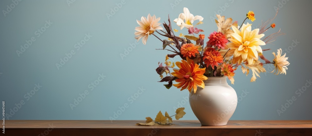 Poster closeup of a vase with beautiful flowers with copy space image