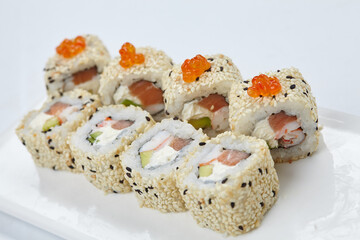 tasty sushi on the white