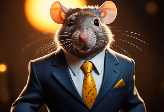 A rat dressed in a formal suit and tie. Rat Wearing Suit and Tie.