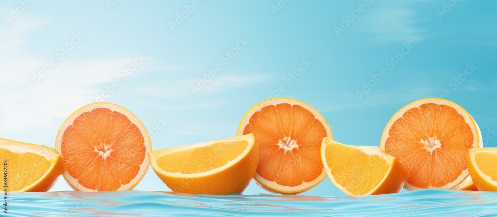 Poster Minimal summer concept with creative background featuring oranges for your design with copy space image