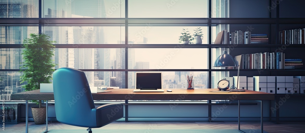 Poster modern office with a comfortable workplace and a copy space image
