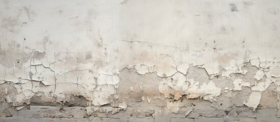 Fototapeta premium Weathered brick wall with cracks and concrete joints revealing white salt residue serves as a picturesque backdrop for a copy space image