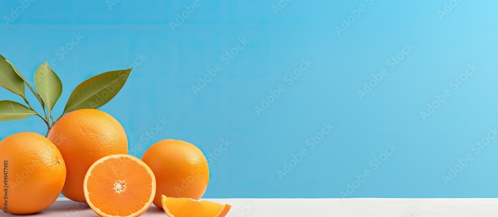 Poster Minimal summer concept with creative background featuring oranges for your design with copy space image