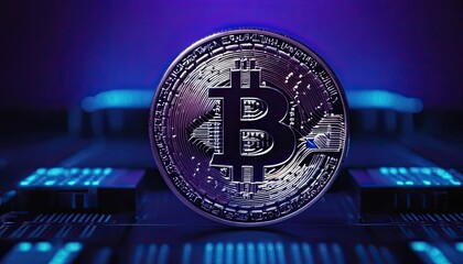 Bitcoin Blockchain: Digital Mining Technology Wallpaper Banner.