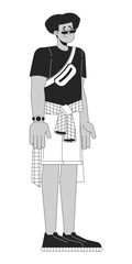 Upset hispanic man black and white 2D line cartoon character. Offended latin male in casual clothes isolated vector outline person. Guy with negative emotions monochromatic flat spot illustration